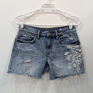 All Saints Flora Pam Embroidered Denim Shorts